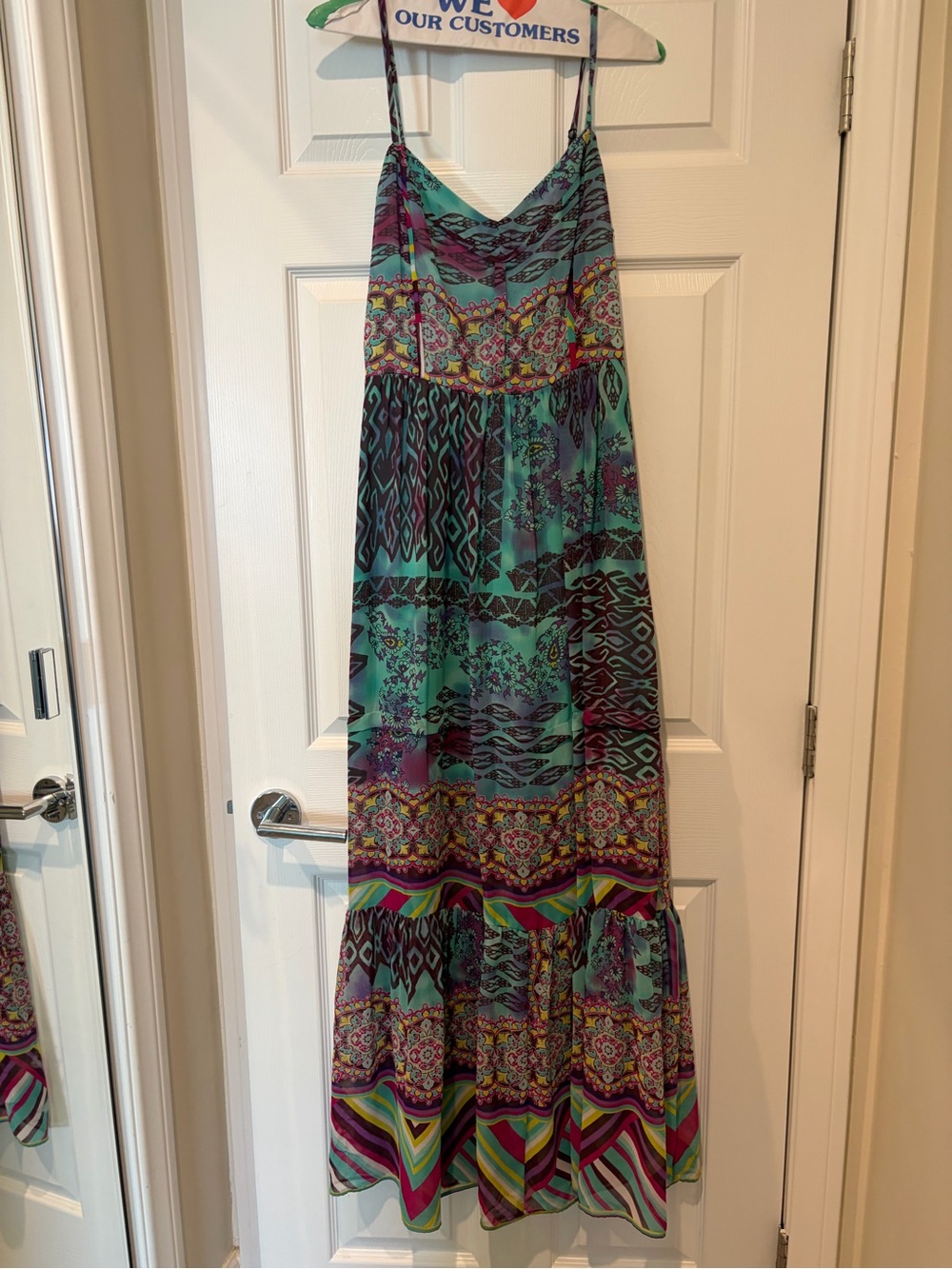 Betsy Johnson Printed Teal Maxi Skirt Dress with Multicolor Pattern, Size 4
